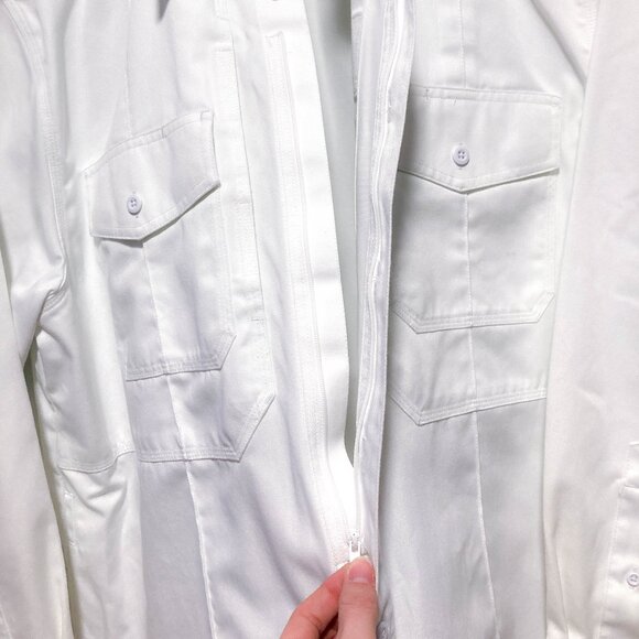 Mens uniform long sleeve shirt zip closure button down L White - Picture 7 of 15